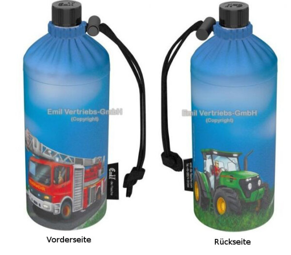 Trinkflasche Emil 0,4l Glasflasche Action Feuerwehr und Traktor