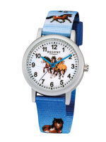 Armbanduhr Kinderuhr silber blau Textilband Pferde Regent