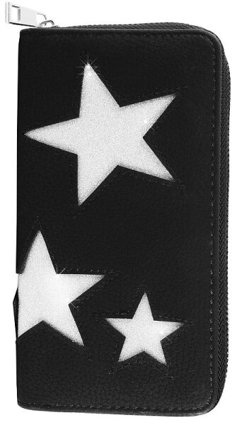 Geldbörse Sterne schwarz silbern glitzernd Kunstleder 19x10cm