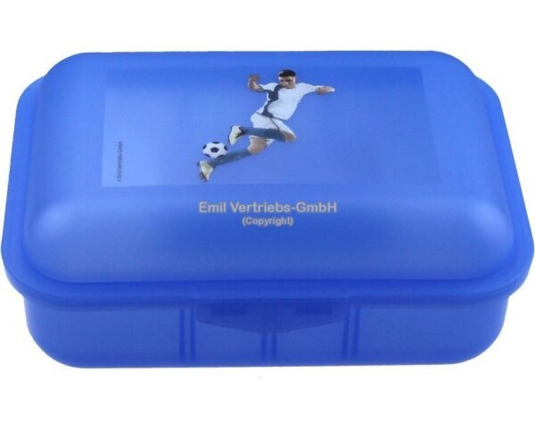 Brotdose Fußball 2018 blau mit Trennsteg von Emil