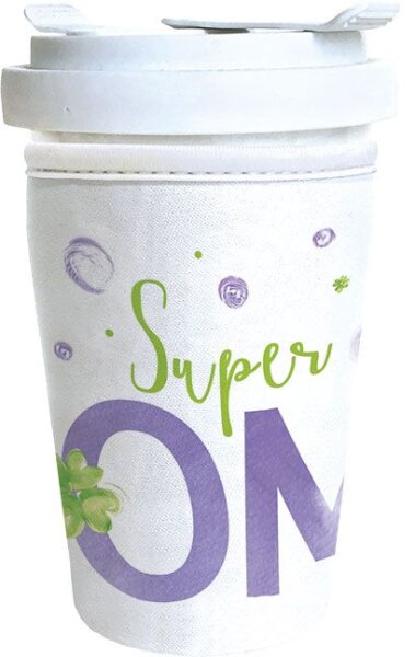 Kaffeebecher to go Porzellan mit Deckel Super Oma 0,35L