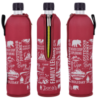 Doras Trinkflasche aus Glas mit Neoprenbezug Berg rot 0,5l