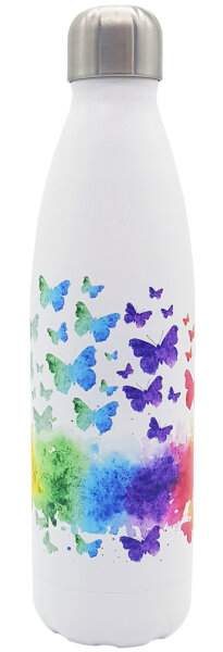 Doras Edelstahl Trinkflasche Thermoflasche Schmetterlinge weiß 500ml