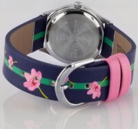 Kinderuhr bedrucktes Armband Blumen blau rosa Jacques Farel