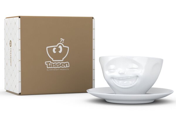 Kaffeetasse mit Gesicht lachend weiß 200ml Porzellan