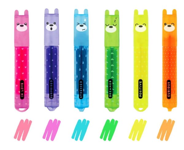 Set mit 6 Mini Neon Textmarkern Teddys Mood Legami
