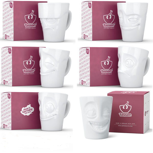 Lustige Henkeltassen Kaffeebecher aus Porzellan mit Gesichtern fiftyeight