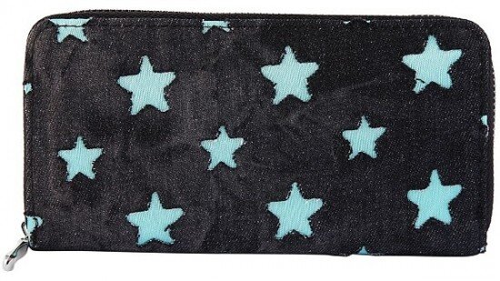 Geldbörse Stoff mit Sternen schwarz türkis 19x10cm